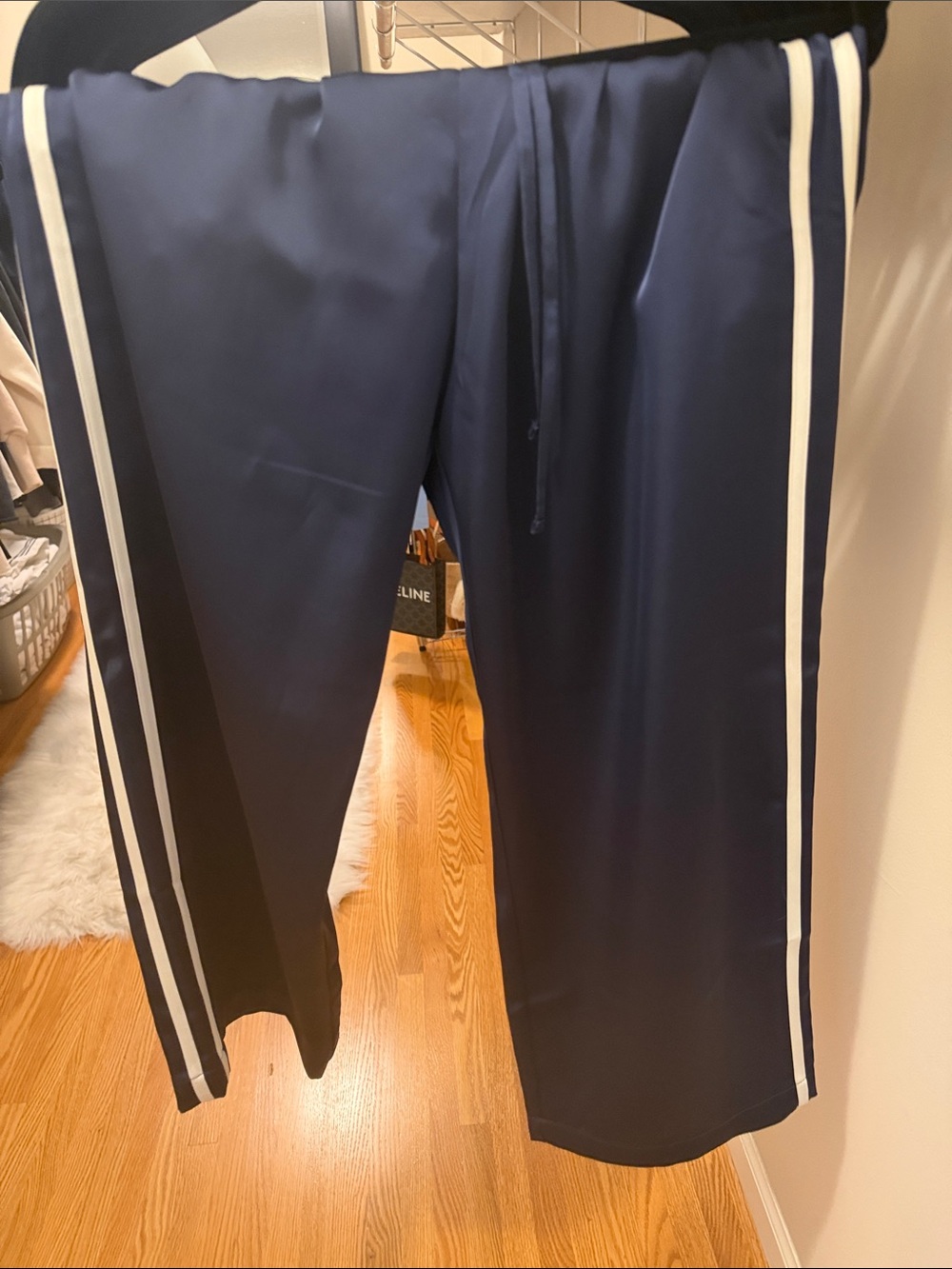 GAP Factory Navy Silk Pants with White Side Stripes